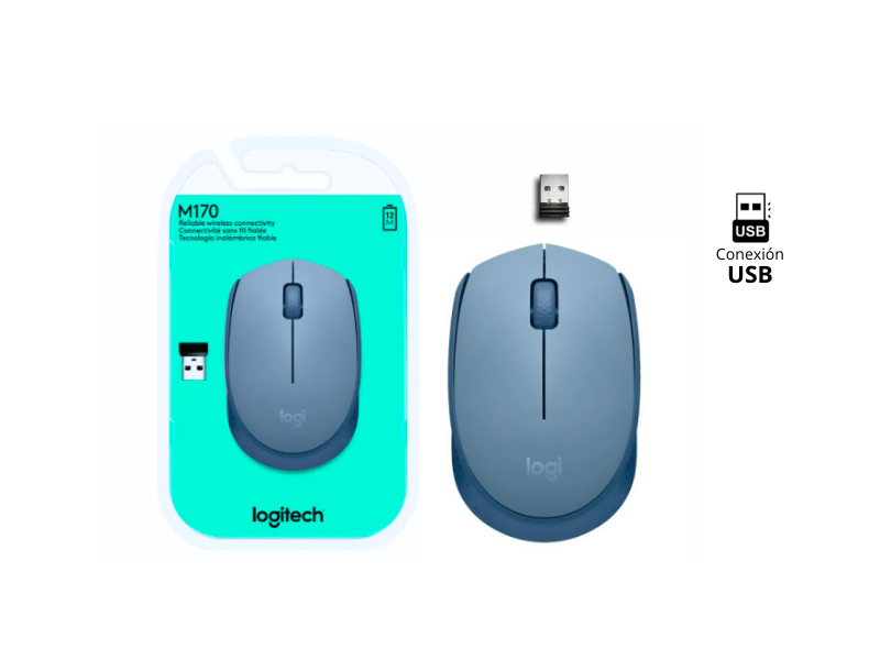 MOUSE LOGITECH OPTICO M170 WIRELESS BLUEGRAY (AZUL-GRIS)